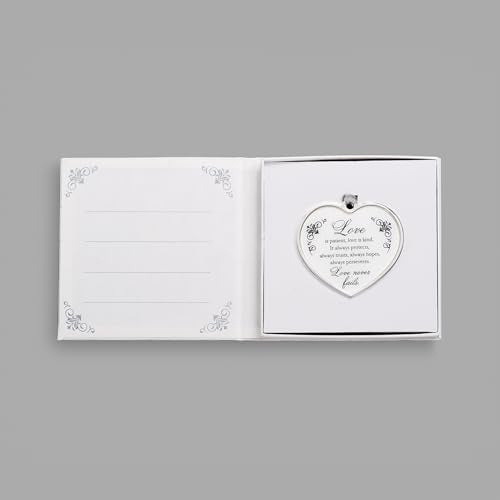 Roman Love is Patient Heart Ornament – Silver and White Hanging Keepsake – Gift Boxed Inspirational Decoration, Wedding