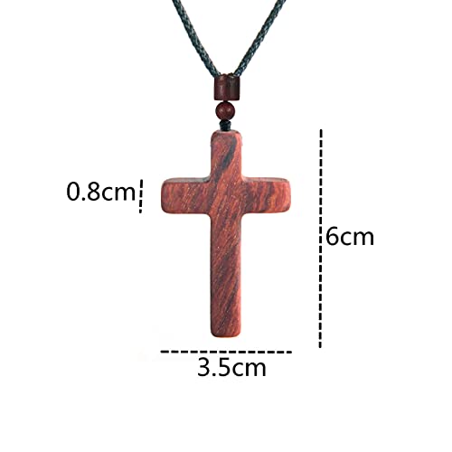 COLORFUL BLING Natural Wooden Catholic Rosaries Wood Crucifix Prayer Beads Pendant Necklace Prayer Jesus Religious Cross Rosary Necklace Handmade Jewelry - color: single red