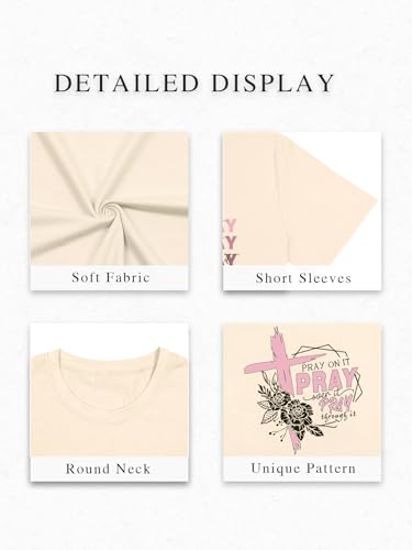 Christian Shirts for Women Faith Bible Verse Shirt Pray Graphic Tops - color: Apricot-1, size: Medium