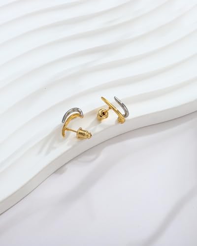 Small Two Tone Stud Earrings for Women Trendy Gold and Silver Minimalist Cross Earring Dainty Earrings Mixed Metal Jewelry Gifts for Daily Wear,3 Styles - style: Minimalist Studs-2