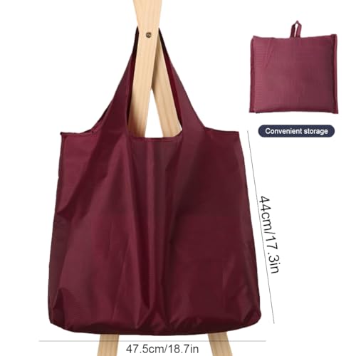 Large 50lbs Heavy Duty Reusable Foldable Grocery and Shopping Tote Bags - Washable Polyester Bags in Pocket - color: Red