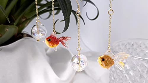 Funny Cute Asymmetry Goldfish Dangle Drop Earrings Lovely Acrylic Resin transparent Glass Ball Fish Earrings for Women - color: yellow