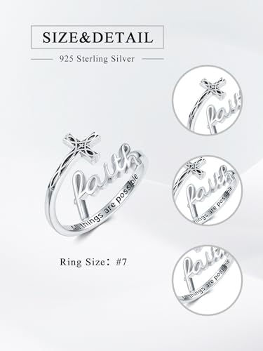 Cross Rings Faith Ring 925 Sterling Silver Adjustable Cross Wrap Ring Christian Fashion Band for Women - color: C-White Gold