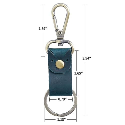 Jack&Chris Genuine Leather Keychain, Small Keychain for Man and Women, Key Holder Mens Belt Key Chain Ring, Red Brown - color: 2pack-blue