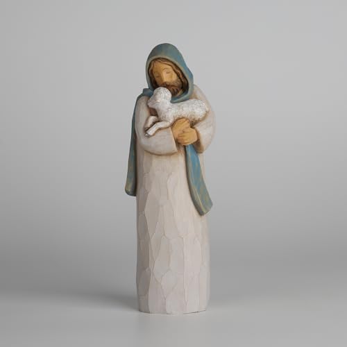 Good Shepherd Figurine 8" Jesus Statue with Lamb - Hand Painted Religious Gift Embrace His Hope Serie
