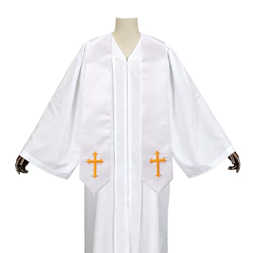 Clergy Stole with Embroidery Cross, Unisex Minister Priest Stole for Wedding Church Service Accessories 60/72 Inch - color: White, size: 72 Inch