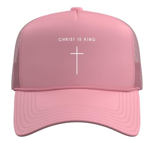 Christ is King Jesus Cross - Minimalist Christian Faith Trucker Hat with Adjustable Mesh Back - color: Pink