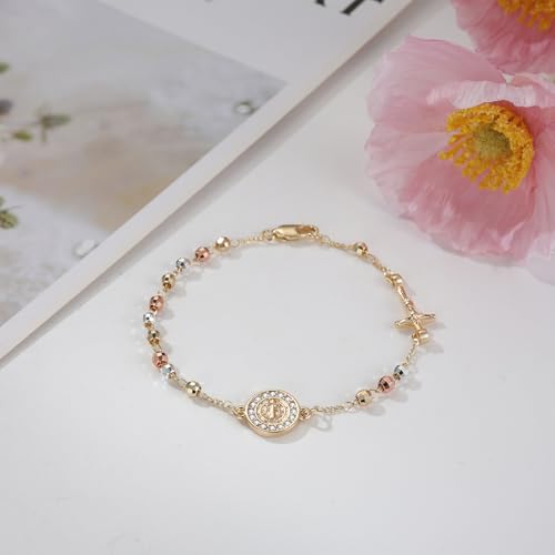 Aroncent St. Benedict and Virgin Mary Rosary Bracelet: Catholic Faith Prayer Beaded Bracelet with Cross and Medal - Religious Jewelry Gift - color: St. Benedict