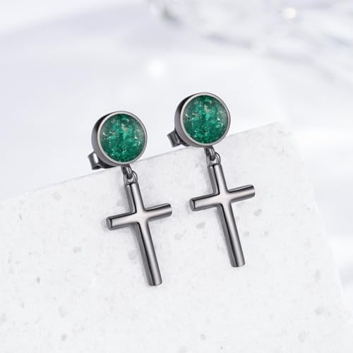 Black Dangle Drop Earrings 925 Sterling Silver Turquoise Earrings Jewelry Gifts for Women Men - style: Cross-Malachite