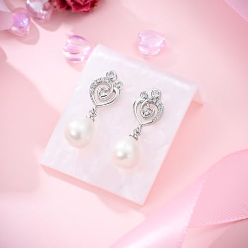 LAZA 925 Sterling Silver Stud Earrings for Women Cat and Sunflower Earrings - color: White Pearl