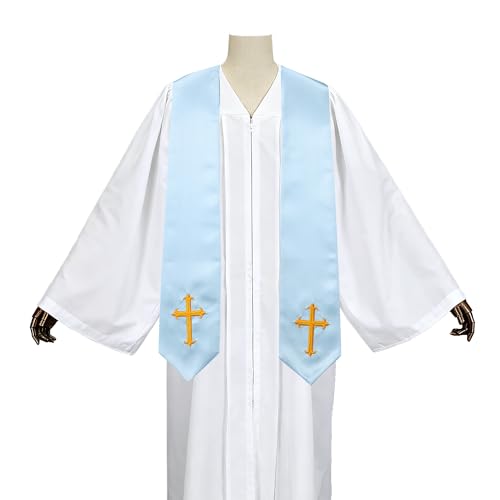 Clergy Stole with Embroidery Cross, Unisex Minister Priest Stole for Wedding Church Service Accessories 60/72 Inch - color: Sky Blue, size: 72 Inch