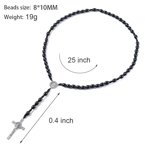 Rosary Beads Catholic - Handmade Wooden Rosaries, Wooden Bead Rosary Necklace, Metal Cross For Catholic Or Christian Gift - color: Black 1