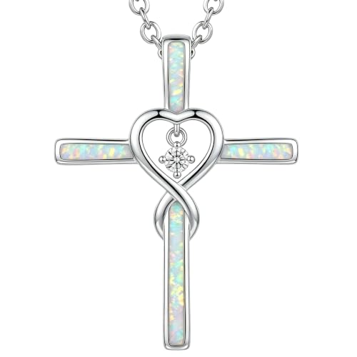 925 Sterling Silver Diamond Cross Necklace with Genuine Opal Pendant Elegant Religious Jewelry Gifts for Women - style: Diamond Cross Infinity Necklace