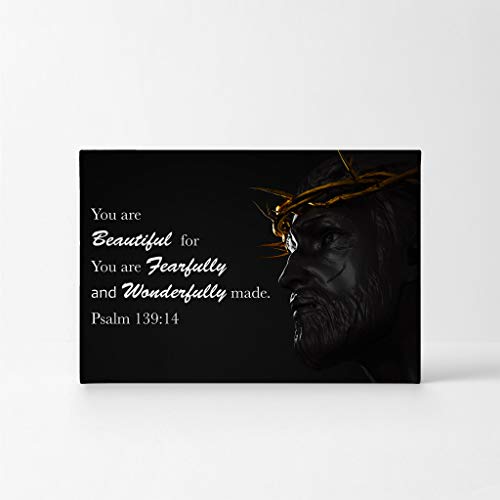 Smile Art Design Scripture Wall Decor Canvas Print Bible Verse Psalm 139:14 You are Beautiful for Fearfully and Wonderfully Made Jesus Christ Pray Cross Religious Christian Art Ready to Hang - 8x12 - color: Christian Canvas H04, size: 12"L x 8"W