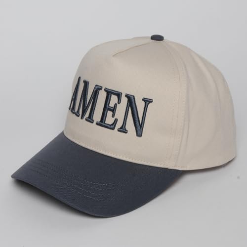 MIRMARU Christian Theme Embroidered 5 Panel Cotton Trucker Hat Snapback Cap for Men and Women - color: Amen,steel Grey