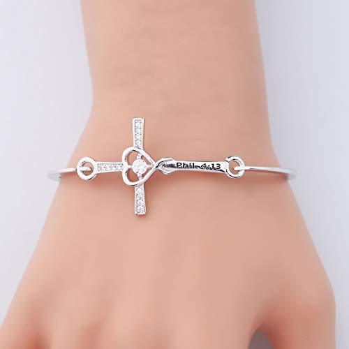 LQRI Christian Cross Bracelet Philippians 4:13 gift Bible Verses Gift God Cross Bangle Religious Gift For Women