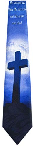 Mens Christian Themed Jesus Crosses Novelty NeckTie Ties - color: Navy Blue