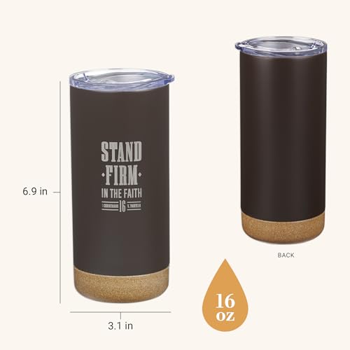Christian Art Gifts 16 oz. Brown Stand Firm Bible Verse Travel Tumbler
