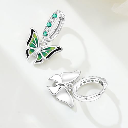 925 Sterling Silver Hoop Earrings Drop Dangle Earrings for Women Hypoallergenic Earring Trendy Huggie Earring Cute Graduation Birthday Gifts Jewelry for Women - color: Green butterfly earrings