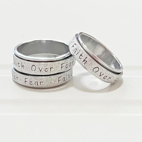 Inspirational Anxiety Relief Fidget Spinner Stackable Finger Rings for Women Men Just Breathe Let Them for Women Men Jewelry Dull Polish Titanium Steel Birthday Wedding - color: Faith(can spinner)
