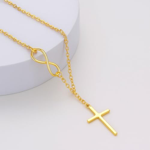 14K Gold Cross Necklace for Women Medium Infinity Dainty Crucifix Pendant Chain Necklace Minimalist Gold Chain - color: c4
