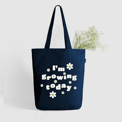 Ecoright Tote Bag for Women with Zipper, Small Tote Bag, Canvas Bag, Reusable Cotton Bag for Beach, Grocery, School & Work - color: Growing Wonder