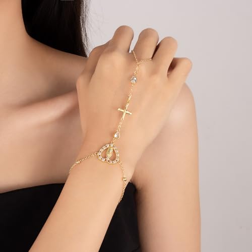 Gold Hand Chain Bracelets for Women, 18K Gold Plated Dainty Ring Bracelet Hand Chain Trendy Finger Ring Bracelet Hand Chains Jewelry Gifts for Women - color: Gold