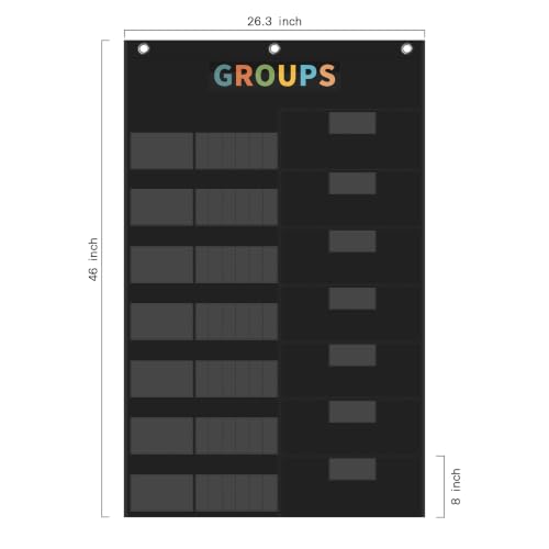 REGELETO Boho Small Group Management Pocket Chart with 114 Cards, Large Size 46 x 26.3 inch Classroom Small Group Organizer for School Teacher Homeschool Learning Supplies (Black) - size: 56-Pockets