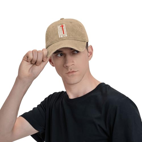 Embroidered Baseball Cap Christian Hat for Men Women - color: Natural, style: Faith Usa Flag