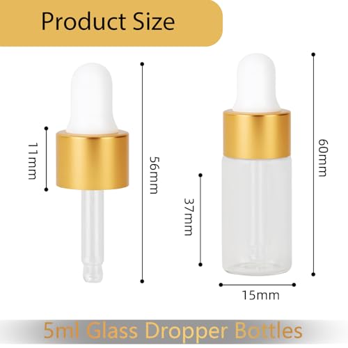 36 Piece Mini Glass Dropper Bottles Set, 5ml Mini Stratum Corneum Essential Oil Dropper Empty Bottles, Suitable for Essential Oil Perfume Cosmetic Liquid Travel Sample Containers (Transparent) - color: Clear, size: 5ML