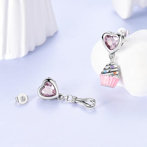 LAZA 925 Sterling Silver Stud Earrings for Women Cat and Sunflower Earrings - color: Pink Cake