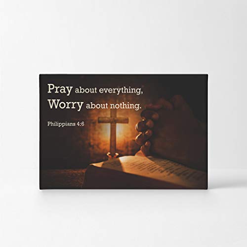 Smile Art Design Scripture Wall Decor Canvas Print Bible Verse Philippians 4:6 Pray About Everything Worry About Nothing Praying Cross Religious Family Room Home Decor Christian Ready to Hang - 8x12 - color: Christian Canvas H24, size: 12"L x 8"W