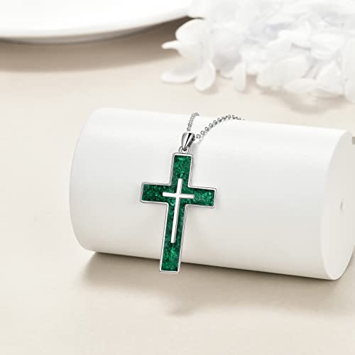 YFN Cross Necklace Sterling Silver Religious Cross Pendant Jewelry Christian Gifts for Women Men - style: A. Green Malachite