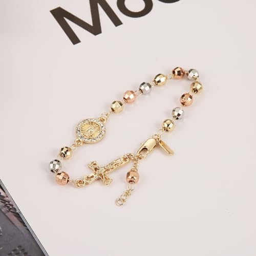 HZMAN Brass Virgin Mary Cross Rosary Bead Bracelet for Women - color: To My Daughter