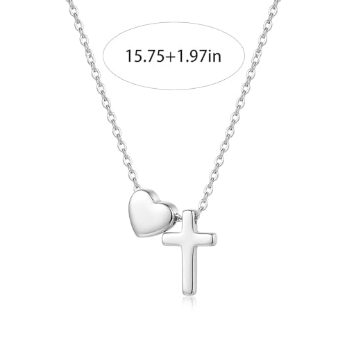 Heart Cross Necklace Silver Cross Necklace Sterling Set For Women