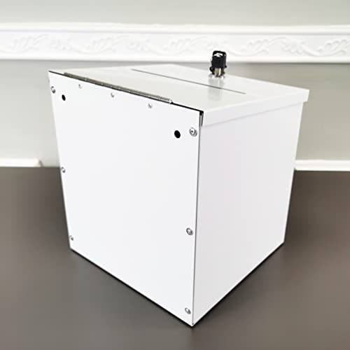 FixtureDisplays® White Metal Donation Box Collection Box Tithes Offering Drop Ballet 8.5X8X9.5 10918-WHITE-RIVETP-1D