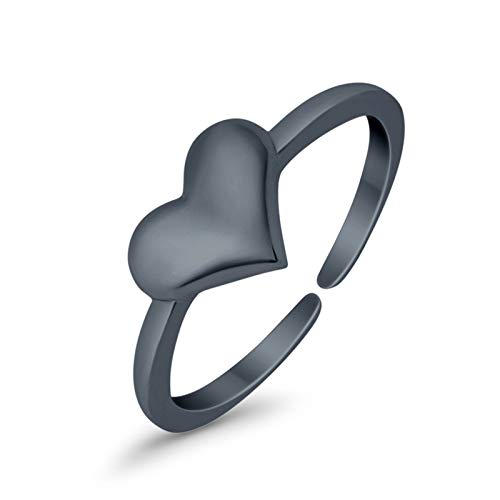 Blue Apple Co. Adjustable Heart Toe Ring Band 925 Sterling Silver (6mm) - color: Black Tone, Sterling Silver