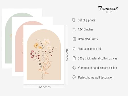 Watercolor Flower Wall Art Set of 3 Wildflower Floral Wall Decor Pictures Botanical Canvas Wall Art Vintage Prints Boho Flower Painting Minimalist Floral Poster for Room Bedroom 12x16 Inch Unframed - color: Botanical Prints, size: 12"x16" Unframed