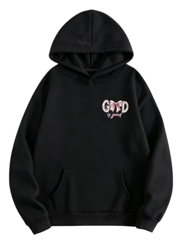 Cute Hoodies for Teen Girl God is Good Bow Sweatshirts - color: Black, size: 7-8 Years