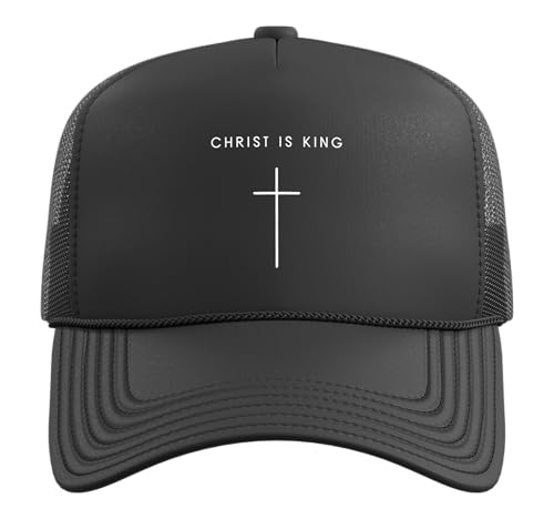 Christ is King Jesus Cross - Minimalist Christian Faith Trucker Hat with Adjustable Mesh Back - color: Black