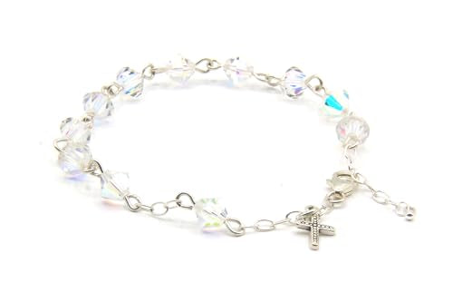 Catholic Communion Rosary Bracelet Created with Swarovski® Crystals, Glass - color: Clear AB - April
