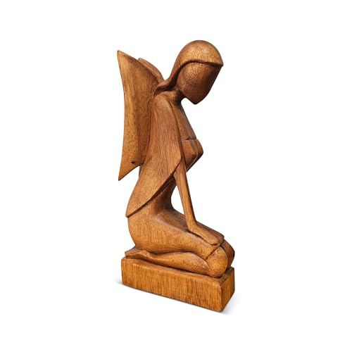 G6 Collection Wooden Handmade Abstract Statue, Kneeling Angel Figurine, 12" - style: Kneeling Angel