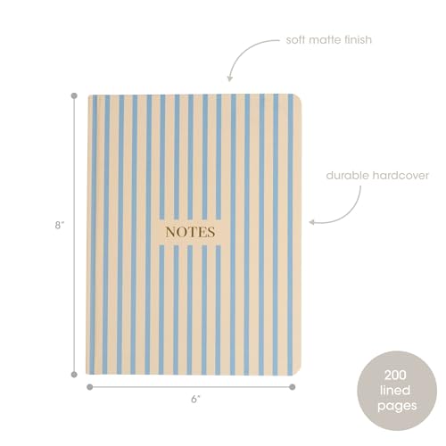 Pearhead Hardcover Journal Notebook 6x8 – Cream & Blue Stripe College-Ruled Writing Journal, 200 Lined Pages for Work, School & Journaling - color: Blue Stripes Notes Journal