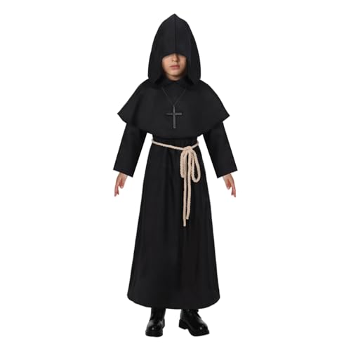 Kids Medieval Monk Robe Hooded Friar Cloak - color: Black, size: X-Large