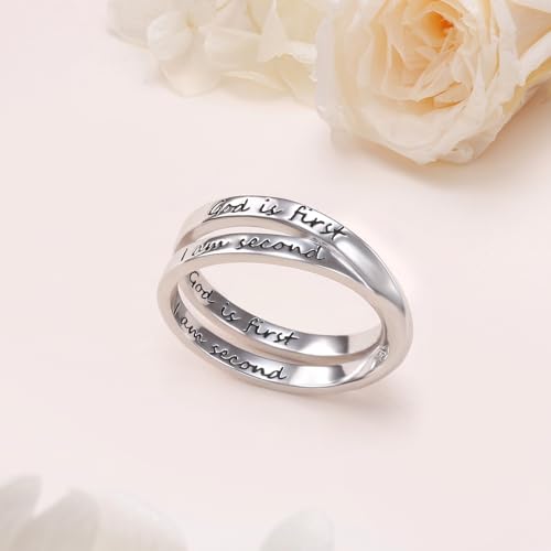 YinShan 925 Sterling Silver Inspirational Ring I am Enough Rings/God Grant Me The Serenity/Always Remember You Are Braver for Women Girls Size 6-9 - style: God is First