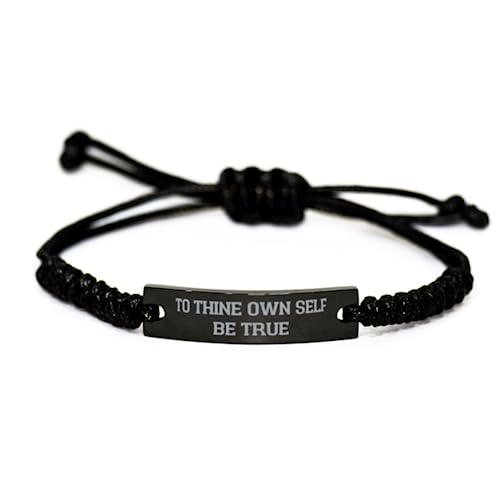 To Thine Own Self Be True, Inspirational Bracelet, Black Rope Bracelet, Motivational Jewelry, Inspirational Jewelry, Gift For Best Friend, Graduation Gifts,