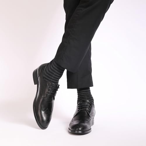 Men's Colorful Striped Dress Socks, 5-Pack Cotton, Sock Size 10-13 - color: Black & Charcoal Classic Mix