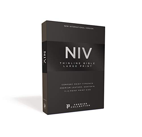 NIV, Thinline Bible, Large Print, Premium Goatskin Leather, Black, Premier Collection, Black Letter, Art Gilded Edges, Comfort Print