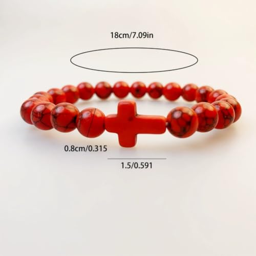 5Pcs Set Cross Beaded Crystal Turquoise Colorful Stretch Bracelet Christian Matching Strand Bracelet for Women Holiday Bohemian Boho Jewelry Multilayered Handmade - color: H