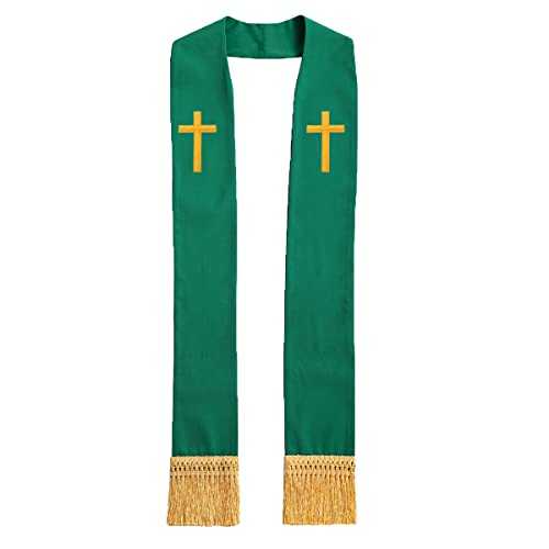 BLESSUME Church Clergy Pastor Cross Embroidered Stole - color: Green 7